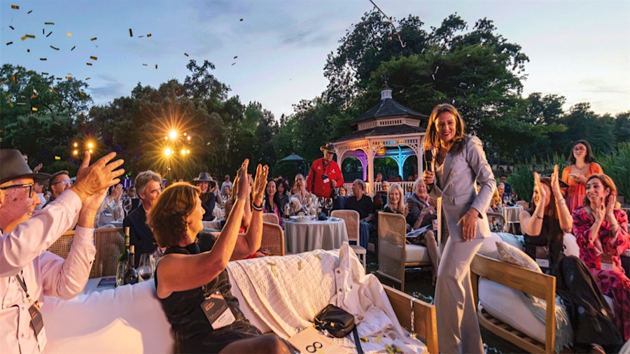 Meaghan Steele, of Sotheby’s, led the bidding action at Auction Napa Valley, held at Far Niente Winery.